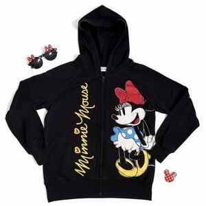 Disney Minnie Mouse Black Full-Zip Hooded Sweater Girls Medium GUC Rare